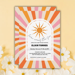 Arch Retro Here Comes The Son Baby Shower Invitation