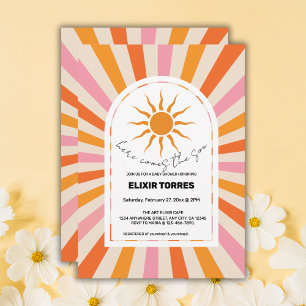 Arch Retro Here Comes The Son Baby Shower Invitation