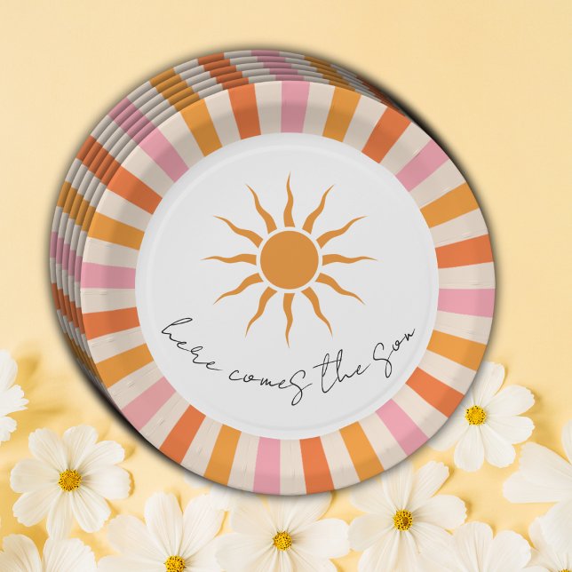 Arch Retro Here Comes The Son Baby Shower Paper Plate (Creator Uploaded)