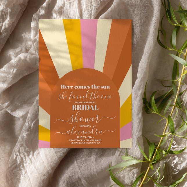 Arch Retro Here Comes the Sun Bridal Shower  Invitation (Creator Uploaded)