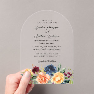 Arch Rustic Botanical Florals Wedding Acrylic Invitations