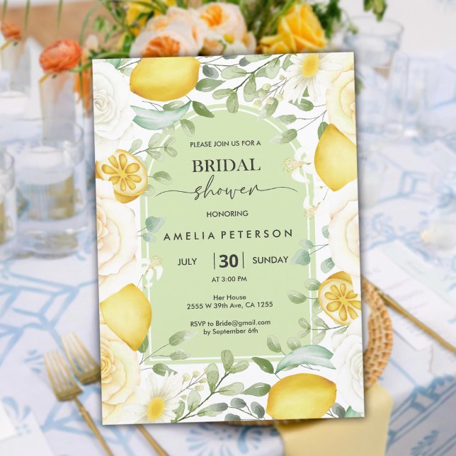 Arch Script Rose & Lemon Themed Bridal Shower Invitation (Arch Script Rose & Lemon Themed Bridal Shower Invitation)