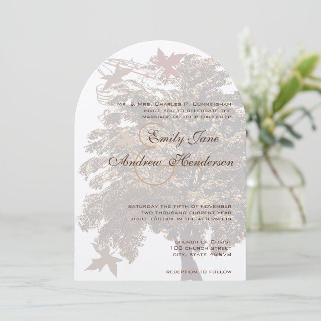 Arch Shape Brown Oak Tree Wedding Invitation (Standing Front)