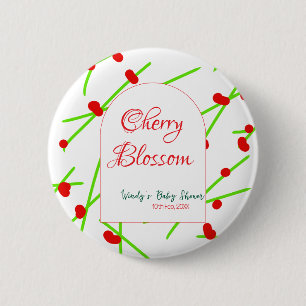 Arch shape cherry blossom red green baby shower na 6 cm round badge