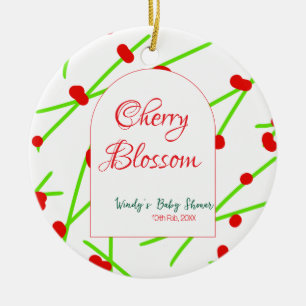 Arch shape cherry blossom red green baby shower na ceramic ornament