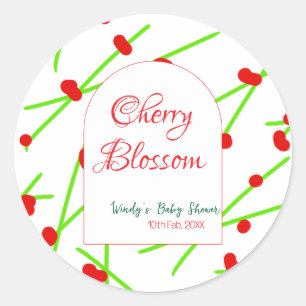 Arch shape cherry blossom red green baby shower na classic round sticker