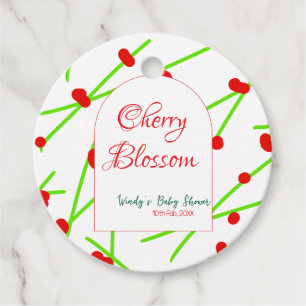 Arch shape cherry blossom red green baby shower na favour tags