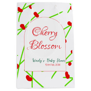 Arch shape cherry blossom red green baby shower na medium gift bag