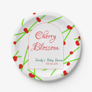 Arch shape cherry blossom red green baby shower na paper plate