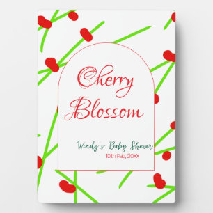 Arch shape cherry blossom red green baby shower na plaque