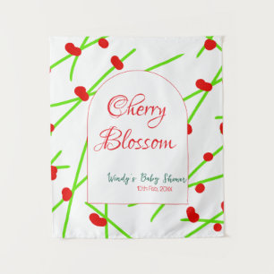 Arch shape cherry blossom red green baby shower na tapestry