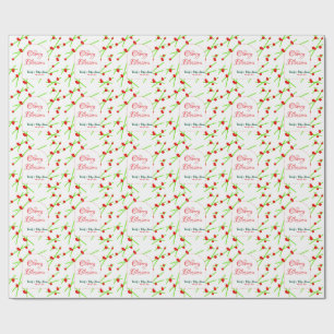Arch shape cherry blossom red green baby shower na wrapping paper