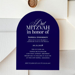 Arch Shape Classic Luxe   Dark Blue Bat Mitzvah Invitation