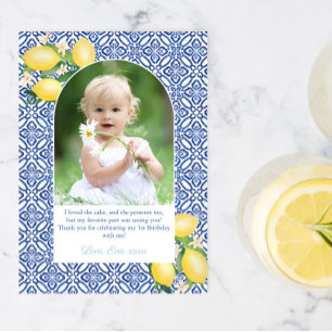 Arch Shape Lemons Girl Birthday Party Photo Thank You Card