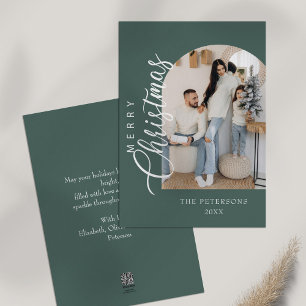 Arch Shape Sage Green Photo Christmas Greeting Holiday Card