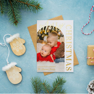 Arch Shaped Photo Merry Christmas Gold Foil Holiday Card