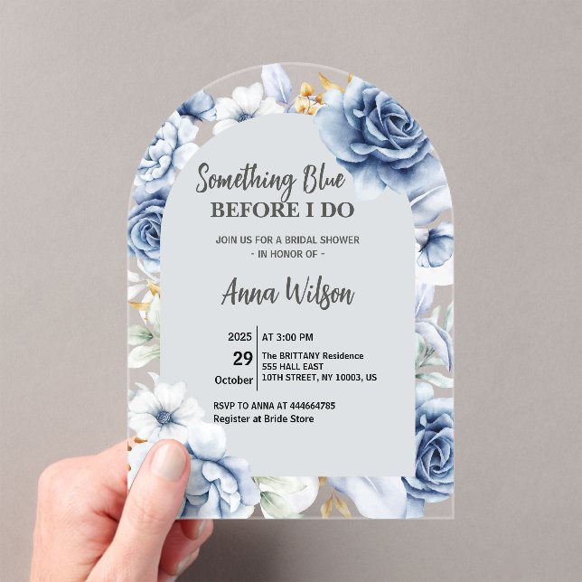 Arch Something Blue Before I Do Bridal Shower Chic Acrylic Invitations (Insitu (Handheld))