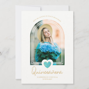 Arch Spanish Modern Blue Heart Photo Quinceañera