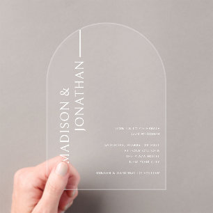 Arch Stacked Names Modern Elegant Clear Wedding Acrylic Invitations