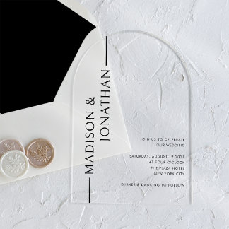 Arch Stacked Names Modern Elegant Clear Wedding Acrylic Invitations