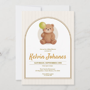 Arch Stripped Teddy Bear Baloons Baby Shower Invitation