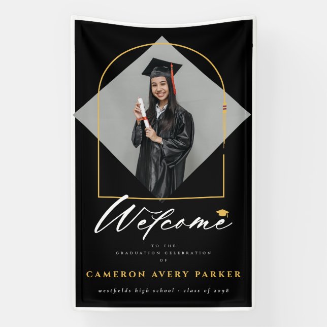 Arch Tassels Frame Photo Graduation Party Welcome Banner (Vertical)