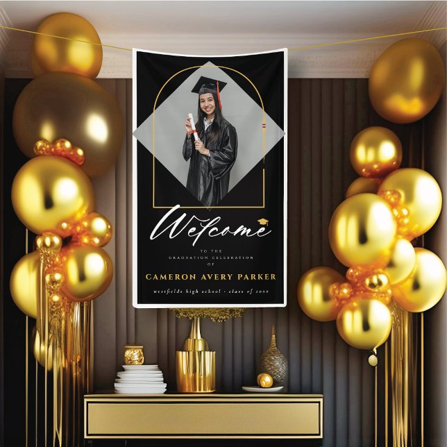 Arch Tassels Frame Photo Graduation Party Welcome Banner (Arch Tassels Frame Photo Graduation Party Welcome Banner by fatfatin @ zazzle.com/color_therapy)