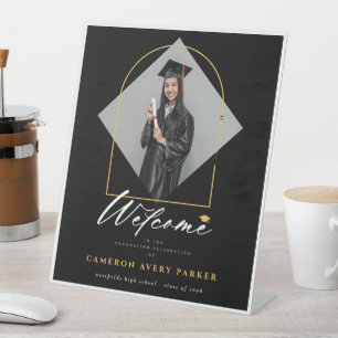 Arch Tassels Frame Photo Graduation Party Welcome Pedestal Sign