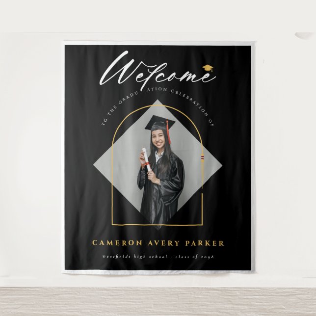 Arch Tassels Photo Graduation Welcome Backdrop Tapestry (Front)