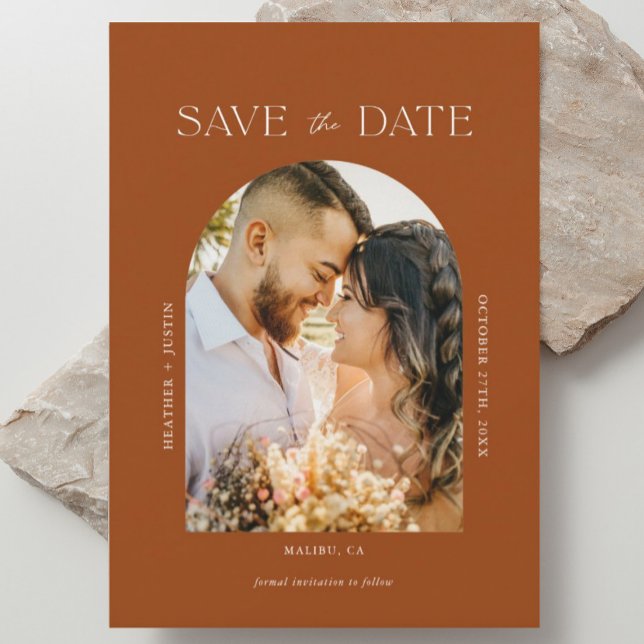 Arch Terracotta Rust Boho Photo Save the Date (Creator Uploaded)