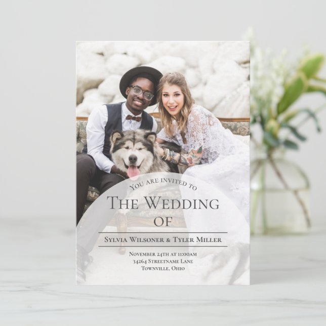 Arch Typography Photo Wedding Invitation (Standing Front)