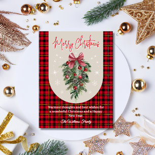 arch vintage pine tree red buffalo plaid christmas postcard
