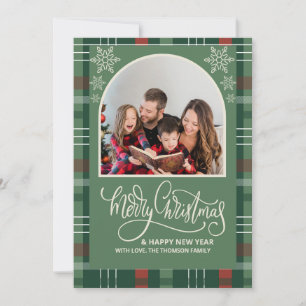 Arch What a Year in Review Plaid Merry Christmas  Card