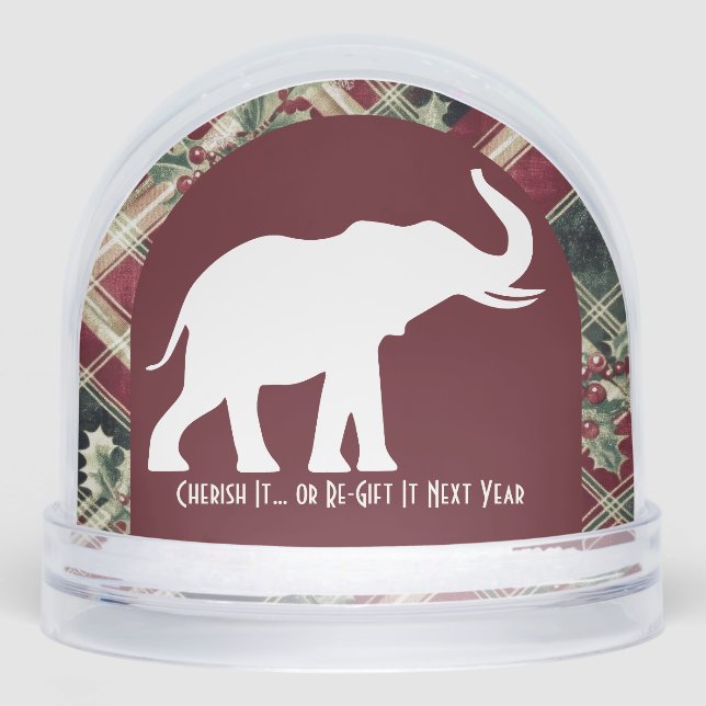 Arch White Elephant Christmas Plaid Gift Funny  Snowglobe (Front)