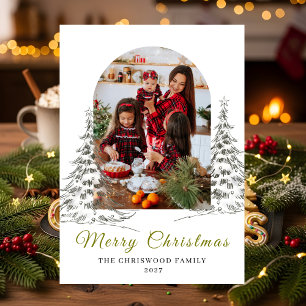 Arch Window Sketch Tree Holiday Photo Card