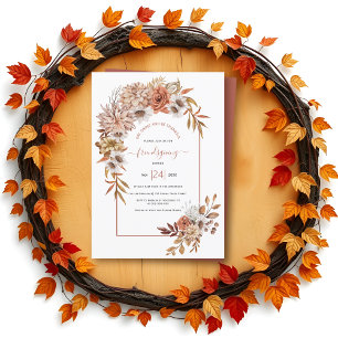 Arch with autumn flowers terracotta friendsgiving invitation