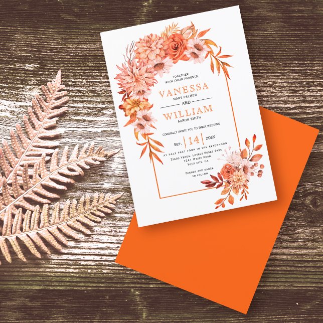 Arch with orange flowers floral fall wedding invitation (Creator Uploaded)