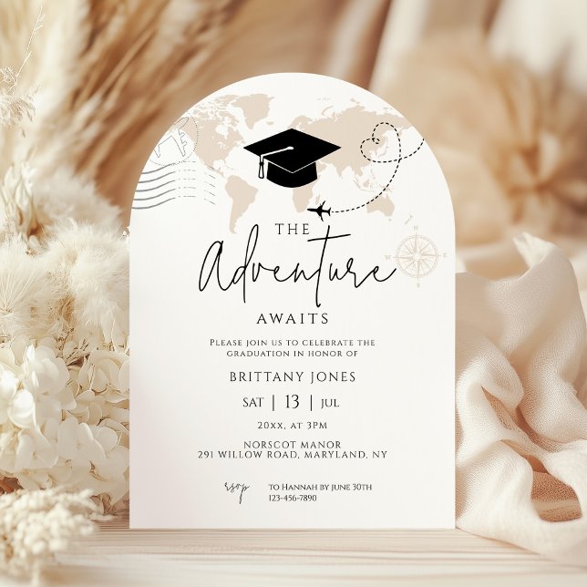 Arch World Map travel adventure begins Graduation Invitation (Creator Uploaded)