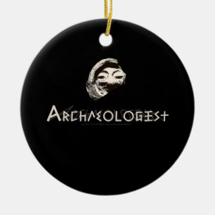 Archaeologist in Primitive Greek Letters Ceramic Tree Decoration