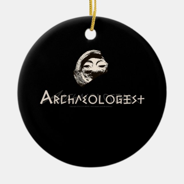 Archaeologist in Primitive Greek Letters Ceramic Tree Decoration (Front)