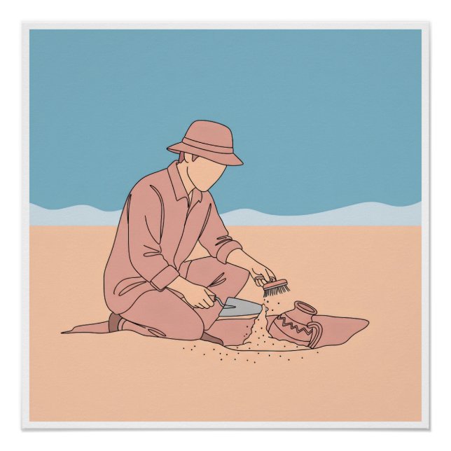  Archaeologist simple one line art continuous  Poster (Front)