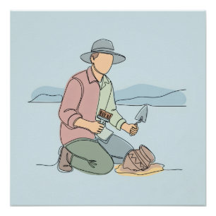  Archaeologist simple one line art continuous  Poster