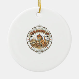 Archaeology Cat Archaeology Cat Vintage Vector Art Ceramic Ornament