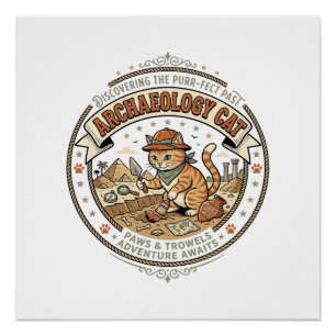 Archaeology Cat Archaeology Cat Vintage Vector Art Poster