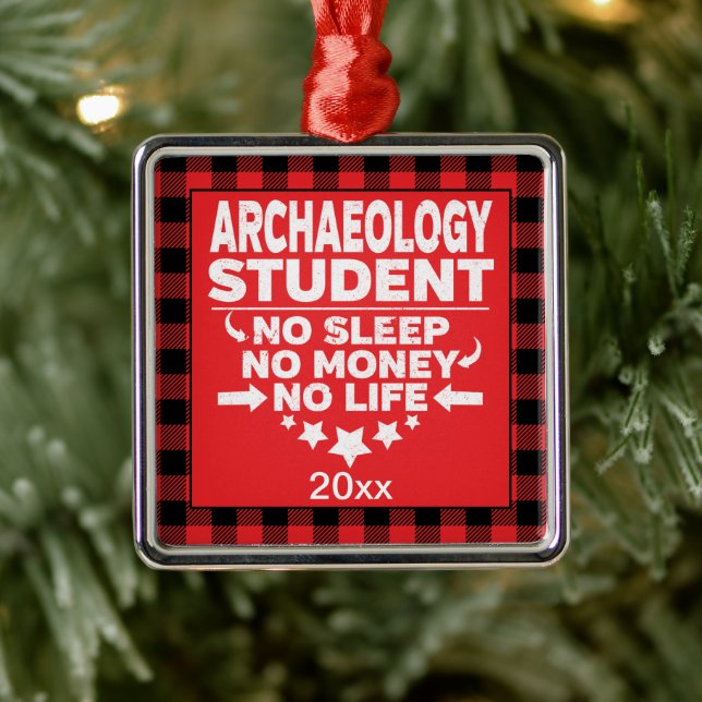 Archaeology College Student Red Plaid Xmas Metal Ornament (Tree)