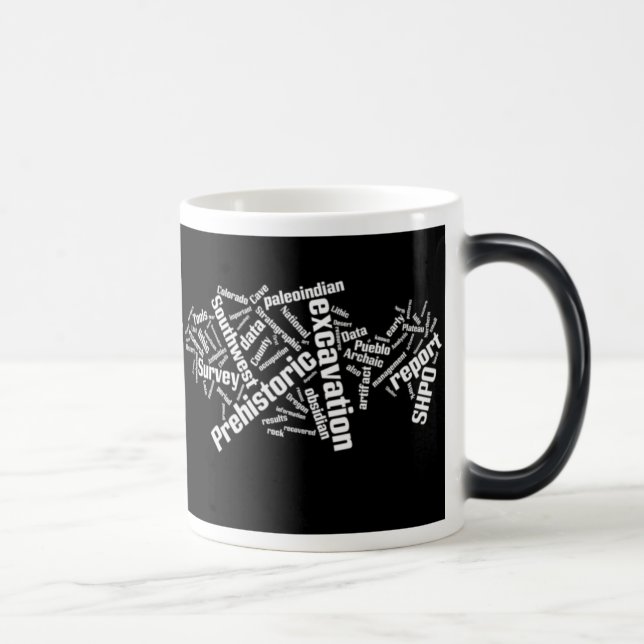 Archaeology word cloud mug: white on black magic mug (Right)