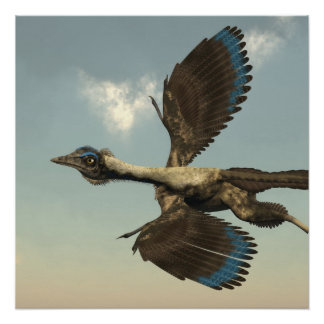 Archaeopteryx birds dinosaurs flying - 3D render Poster
