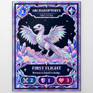 Archaeopteryx Dinosaur, Rainbow Foil Art Postcard