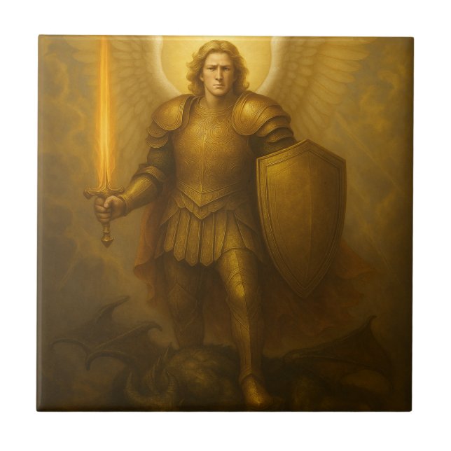 Archangel Michael – Divine Protector of Light Ceramic Tile (Front)