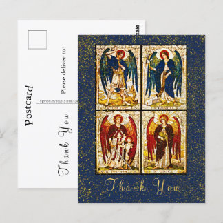 Archangel Michael Gold Glitter Navy Blue Thank You Postcard